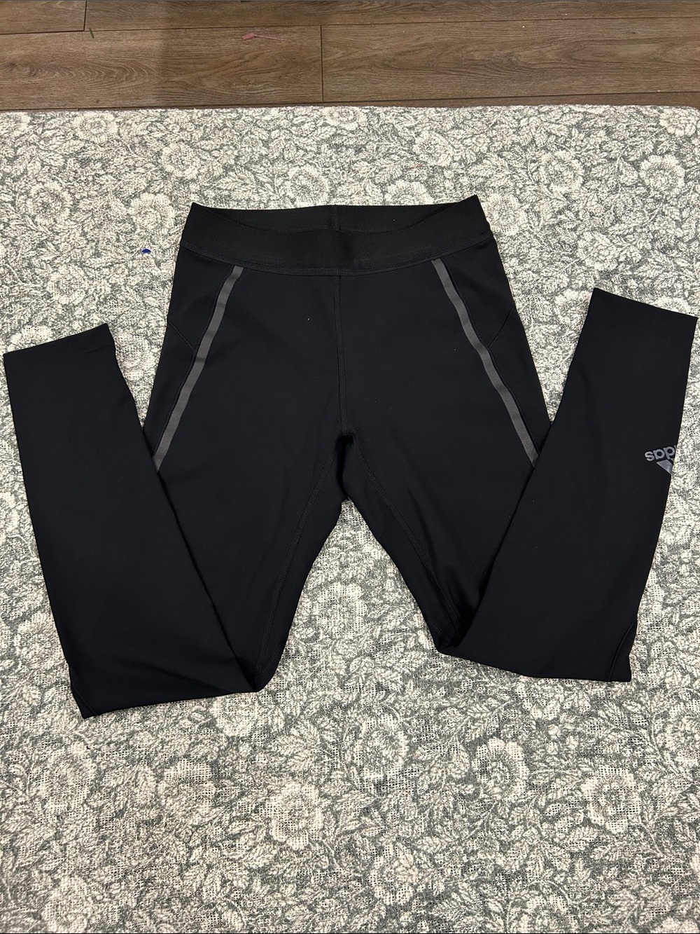 adidas Black Girls Athletic Leggings with Reflective Trim